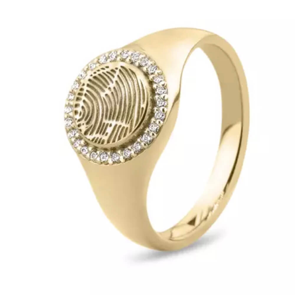 gouden ring met vingerafdruk en zirkonia